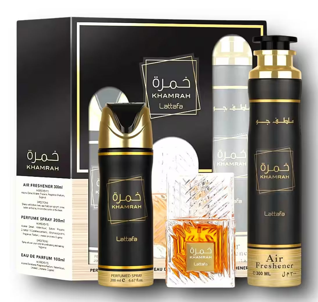 Khamrah 3er-Set: Parfum, Deo & Raumduft